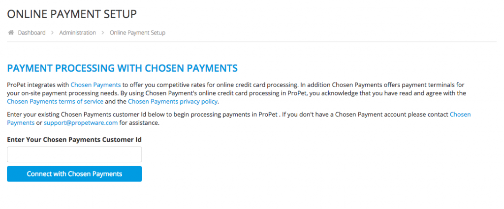How do I connect Chosen Payments to ProPet? 3